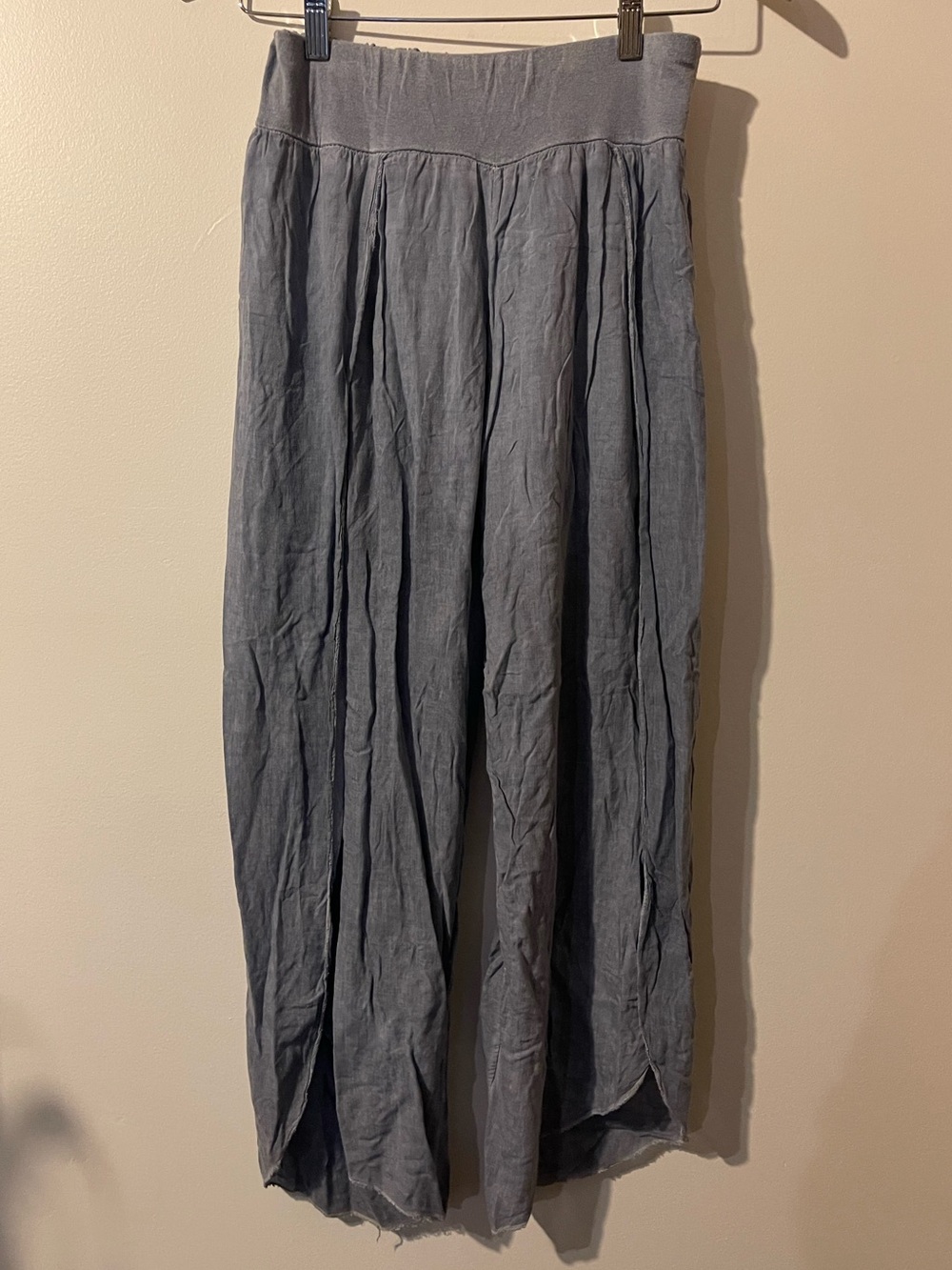 Made in Italy Wide Leg Flowy Boho Pants Elastic Waist Blue Grey S